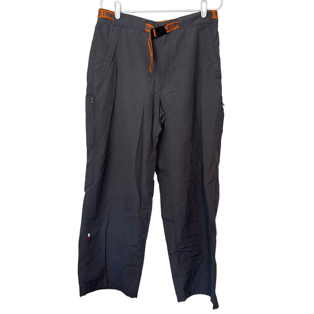 Tommy Hilfiger Vintage Y2K Cargo Pants Belted Size L Gray Orange Gorpcore Hiking